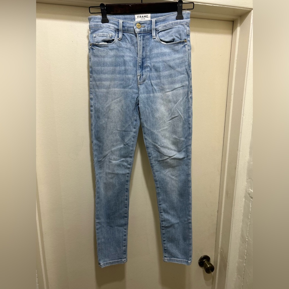 FRAME Denim Ali High-Rise Cigarette Jeans Sz 27 Riptide Light Wash Blue Stretch